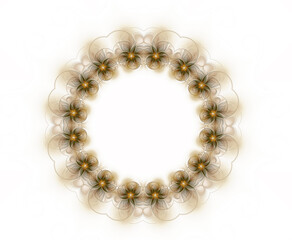 Round frame made of abstract fractal flowers on a white background