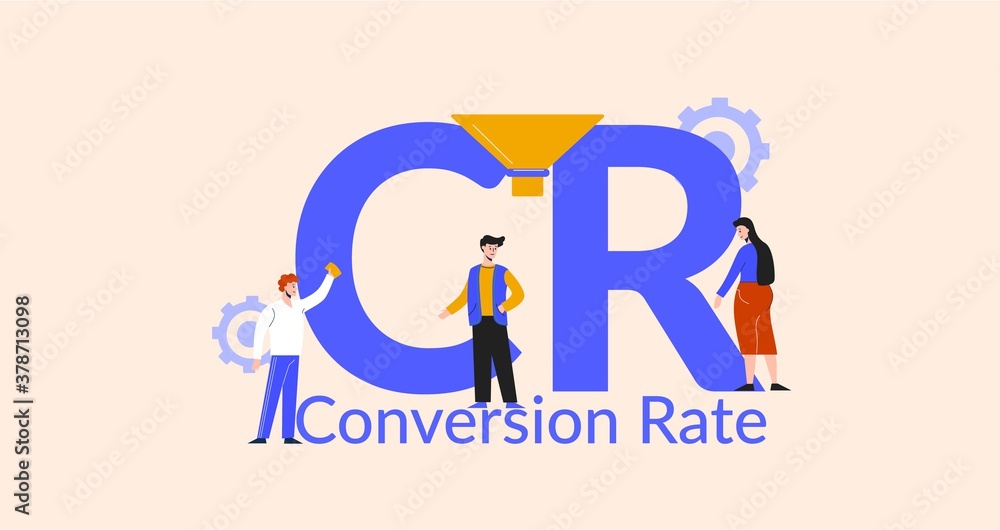Poster cr conversion rate illustration. marketing optimization and business strategy for finding traffic on