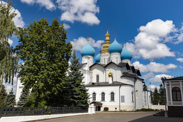 Fototapeta na wymiar Annunciation Cathedral of Kazan Kremlin is the first Orthodox church of the Kazan Kremlin. The Kazan Kremlin is the chief historic citadel of Tatarstan, Russia.
