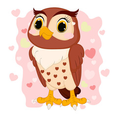 Cartoon funny owl. Perfect for greeting cards, party invitations, posters, stickers, pin, scrapbooking, icons. Vector illustration.