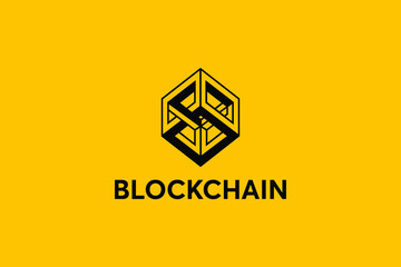Blockchain Logo Template. 3D Hexagon Shape Technology Vector Design. Cryptocurrency Illustration. Outstanding professional elegant trendy awesome artistic black  color blockchain icon logo.