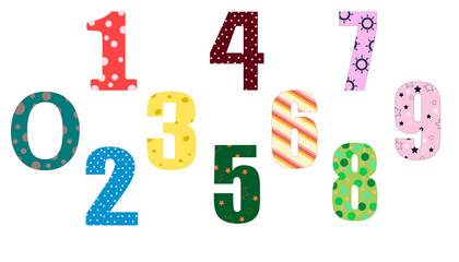 Numbers 0-9.Vector illustration. Perfect for greeting cards, party invitations, posters, stickers, pin, scrapbooking, icons.
