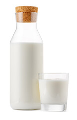 Closed glass milk bottle isolated on white background