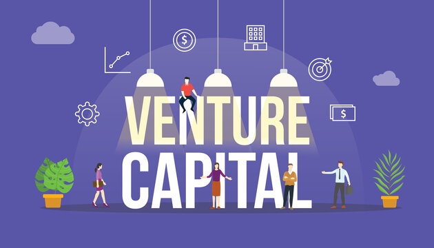 venture capital vc concept with people and big text word and related icon flat
