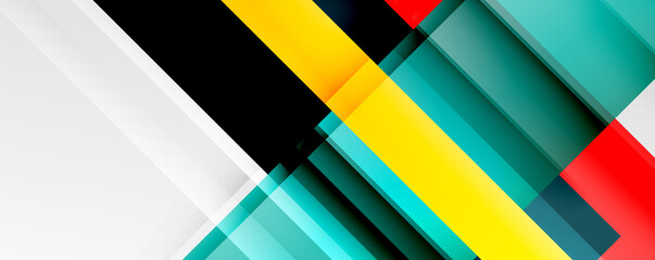 Geometric abstract backgrounds with shadow lines, modern forms, rectangles, squares and fluid gradients. Bright colorful stripes cool backdrops
