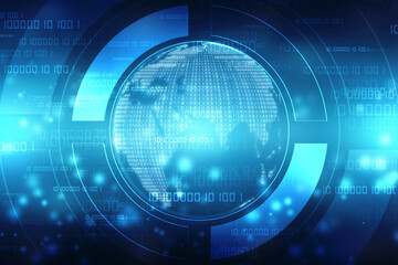 Global network connection concept. Big data visualization. Social network communication in the global computer networks. Globe with Binary codes, Internet technology background