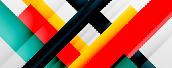 Geometric abstract backgrounds with shadow lines, modern forms, rectangles, squares and fluid gradients. Bright colorful stripes cool backdrops