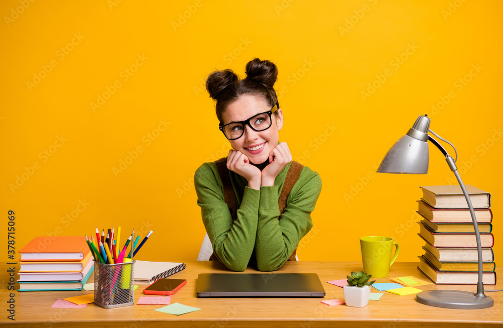 Aufkleber portrait of her she attractive brainy intellectual creative cheerful cheery girl geek programmer wor