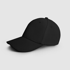 Black blank cap template for design and pattern presentation, side view.
