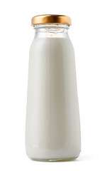 Closed glass milk bottle isolated on white background