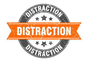 distraction round stamp with ribbon. label sign