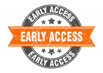 early access round stamp with ribbon. label sign