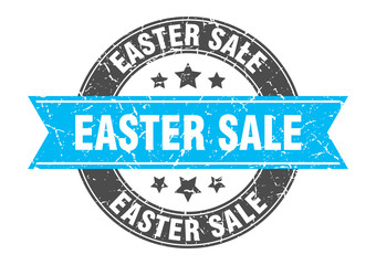 easter sale round stamp with ribbon. label sign