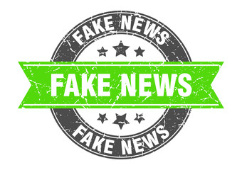 fake news round stamp with ribbon. label sign