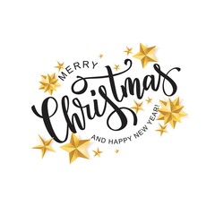 Merry Christmas red hand lettering text. Vector illustration.	