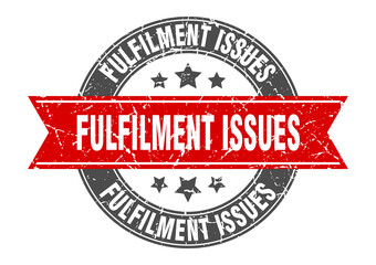 fulfilment issues round stamp with ribbon. label sign