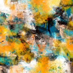 Grunge abstract collage with bold colorful forms and elements