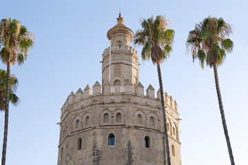 Fototapeta na wymiar Golden tower (in spanish Torre del Oro), Seville, Spain