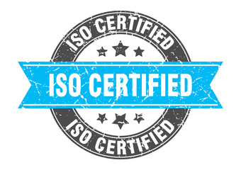 Fototapeta premium iso certified round stamp with ribbon. label sign