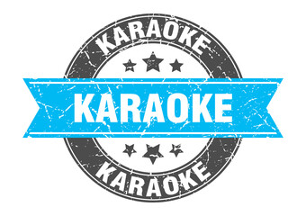 karaoke round stamp with ribbon. label sign