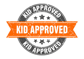kid approved round stamp with ribbon. label sign