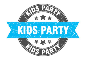 kids party round stamp with ribbon. label sign