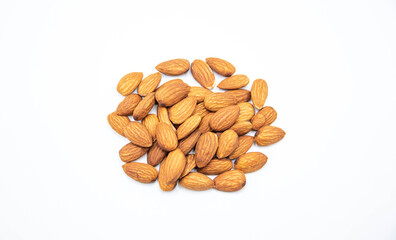 Top view almond granule with white background.