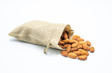 Almond granule in bag with white background.