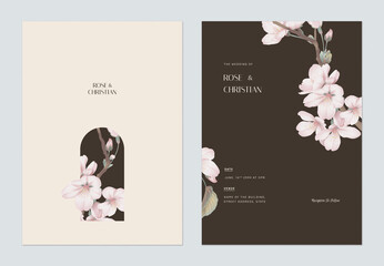 Floral wedding invitation card template design, Somei Yoshino sakura flowers - 378722078