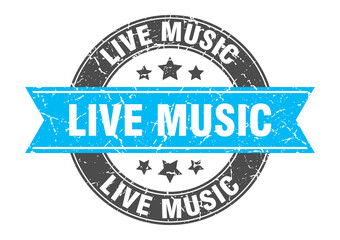 live music round stamp with ribbon. label sign