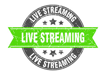 live streaming round stamp with ribbon. label sign