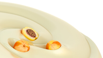 peach float in a yogurt Presentation of dairy products flavored 3d render image