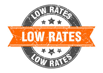 low rates round stamp with ribbon. label sign