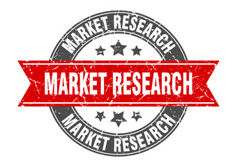 market research round stamp with ribbon. label sign