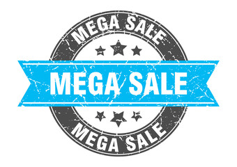 mega sale round stamp with ribbon. label sign