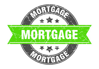 mortgage round stamp with ribbon. label sign