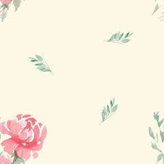 Fototapeta na wymiar Seamless pattern of watercolor pink peonies on a light, milky background. Can be used for backgrounds, prints on fabric, paper.