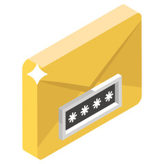 
Email envelope with password login, isometric vector design 
