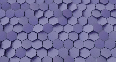 Abstract purple hexagonal background; honeycomb pattern seen thru water; shade of blue-magenta; perspective view; 3d rendering, 3d illustration