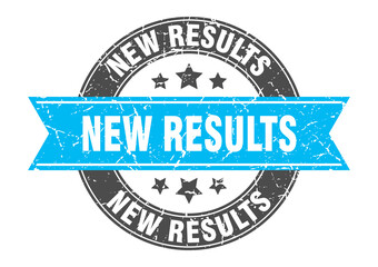 new results round stamp with ribbon. label sign