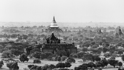 Bagan landscape, with his pagoda, temple and stupa seeing along a boat tour and a balooning...