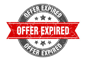 offer expired round stamp with ribbon. label sign