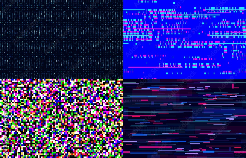 Poster futuristic neon glitch seamless pattern. tv pixel noise on television screen. distorted signal with 