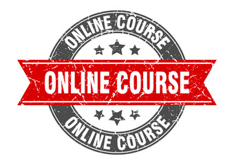 online course round stamp with ribbon. label sign