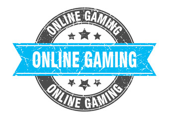 Fototapeta premium online gaming round stamp with ribbon. label sign