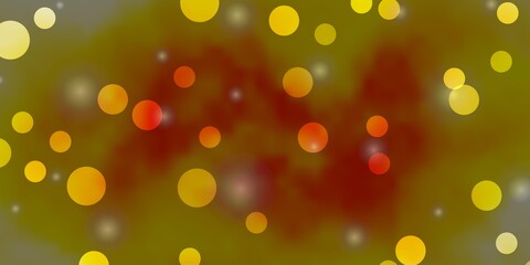 Light Orange vector background with circles, stars. Illustration with set of colorful abstract spheres, stars. Pattern for booklets, leaflets.