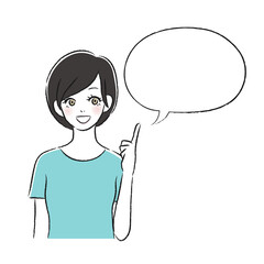 笑顔の女性　指差し　吹き出し