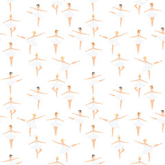 Ballerina, ballet dance, little swans. seamless pattern, set. Swan lake stage. Vector graphics illustration.