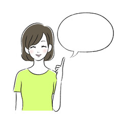 笑顔の女性　指差し　吹き出し