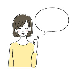 笑顔の女性　指差し　吹き出し